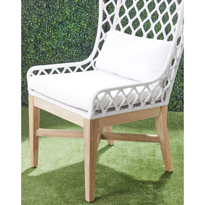 Lattis Wing Chair by Essentials For Living in gray, white speckle. Made from solid teak, aluminum, rope, 100% olefin in a coastal style.