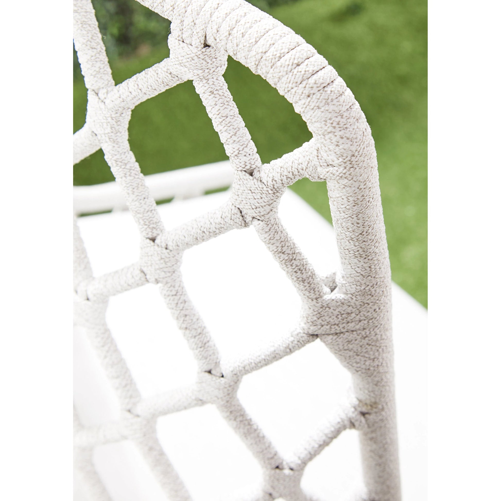 Lattis Dining Chair by Essentials For Living in gray, white speckle. Made from solid teak, aluminum, rope, 100% olefin in a coastal style.