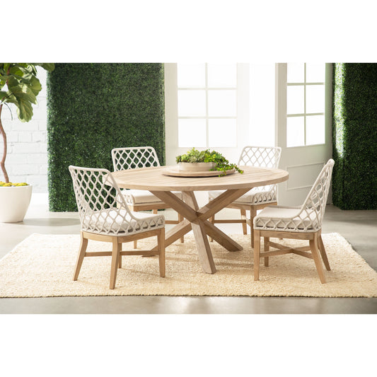 Lattis Dining Chair by Essentials For Living in gray, white speckle. Made from solid teak, aluminum, rope, 100% olefin in a coastal style.