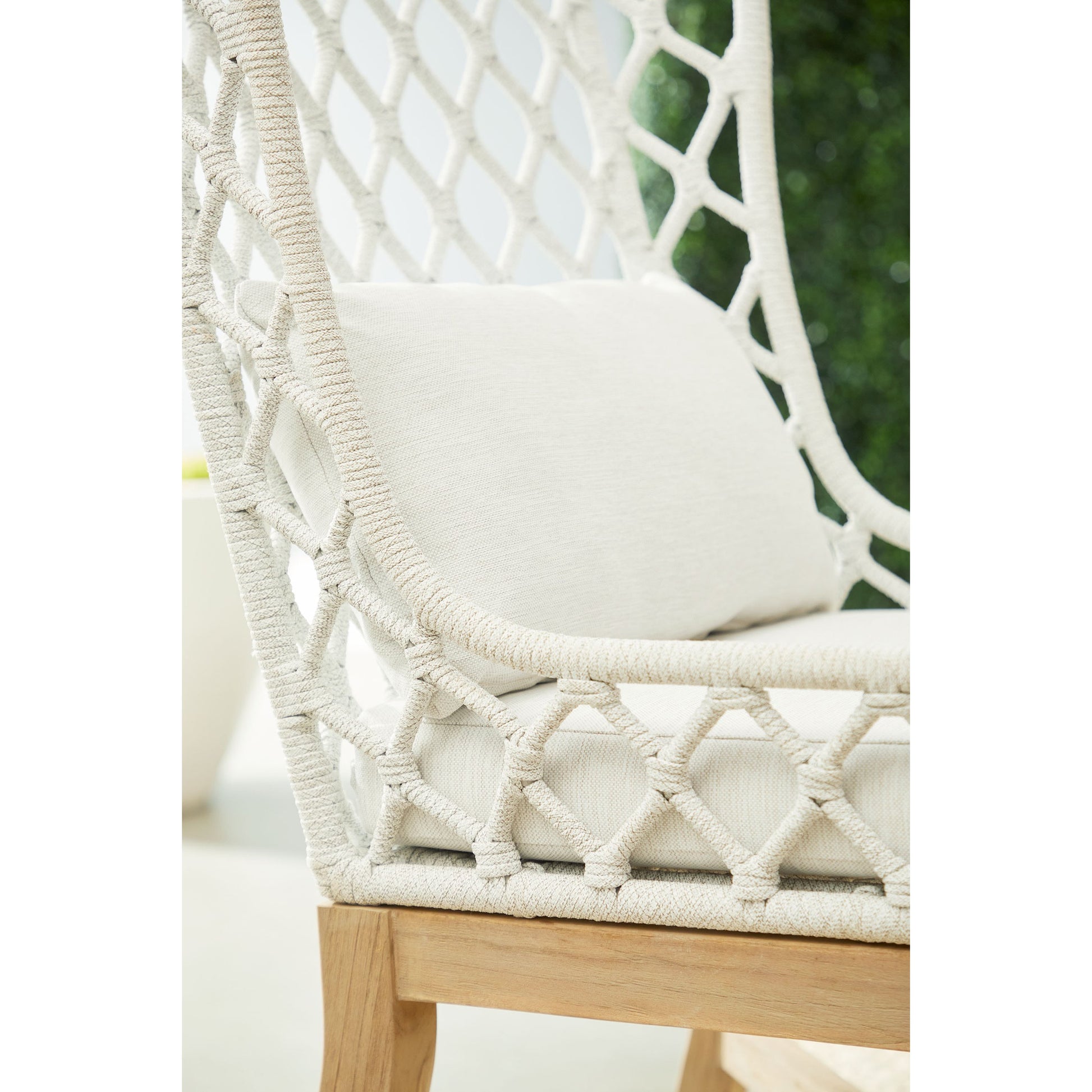 Lattis Wing Chair by Essentials For Living in gray, white speckle. Made from solid teak, aluminum, rope, 100% olefin in a coastal style.