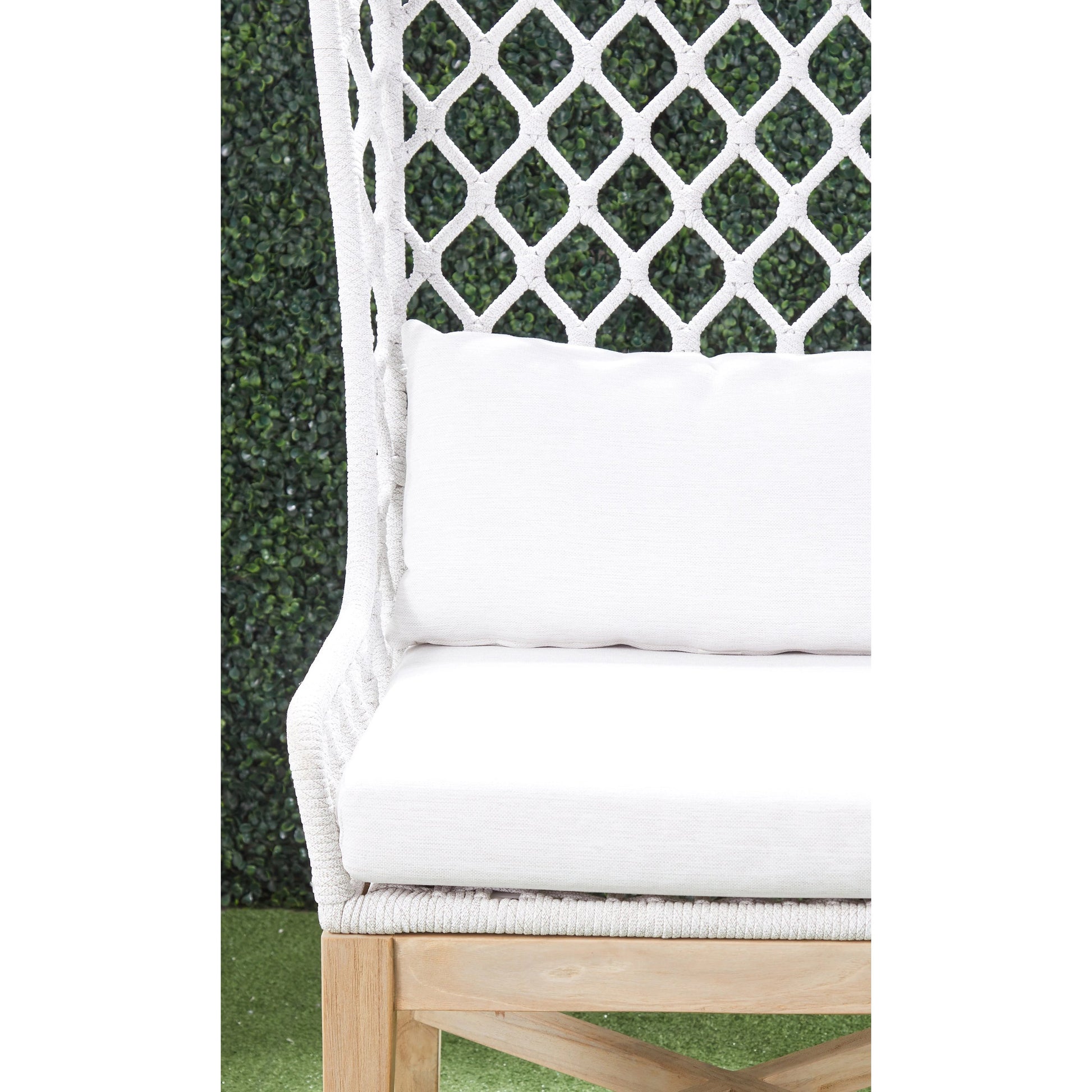 Lattis Wing Chair by Essentials For Living in gray, white speckle. Made from solid teak, aluminum, rope, 100% olefin in a coastal style.