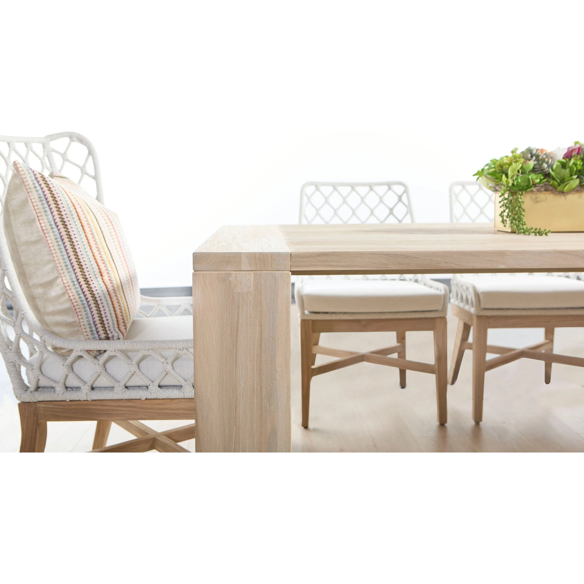 Lattis Wing Chair by Essentials For Living in gray, white speckle. Made from solid teak, aluminum, rope, 100% olefin in a coastal style.