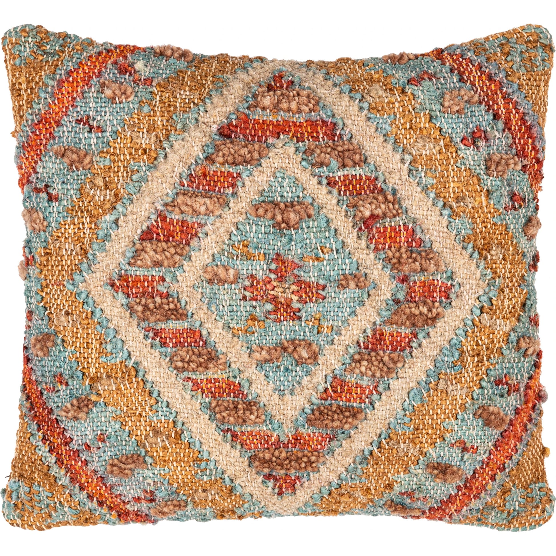Luanda Pillow - 28846 by Surya in aqua, light beige. Made from 70% jute, 20% wool, 10% cotton, 100% cotton in a eclectic & global style.