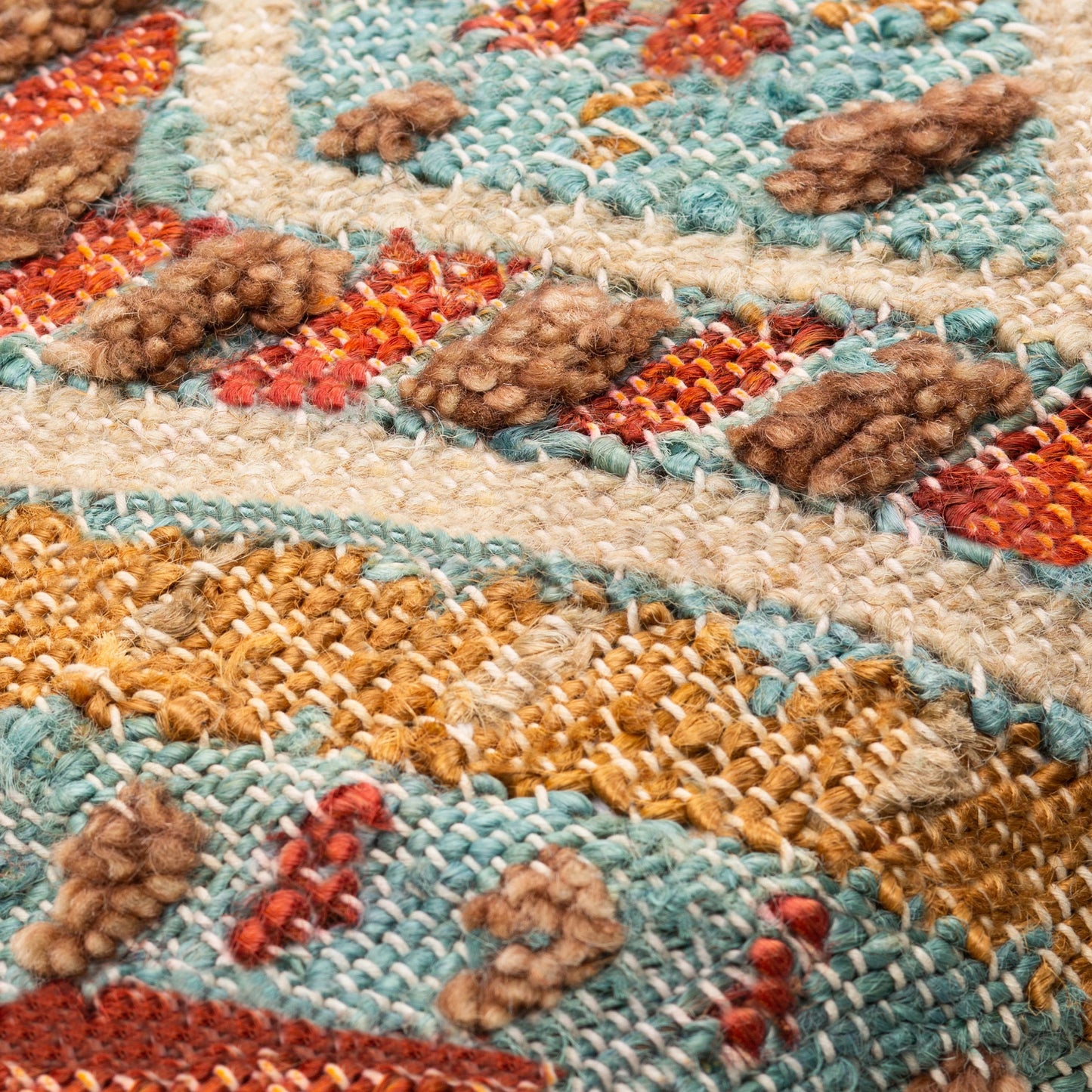 004 SI-1885405,SI-1885406 | Closeup | Luanda Pillow - 28846 by Surya in aqua, light beige. Made from 70% jute, 20% wool, 10% cotton, 100% cotton in a eclectic & global style.