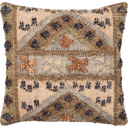 Luanda Pillow - 37087 by Surya in dark brown, brown, seafoam, black, light beige, olive. Made from 70% jute, 20% wool, 10% cotton, 100% cotton in a eclectic & global sty