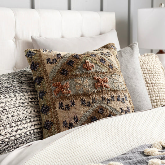 Luanda Pillow - 37087 by Surya in dark brown, light beige. Made from 70% jute, 20% wool, 10% cotton, 100% cotton in a eclectic & global style.