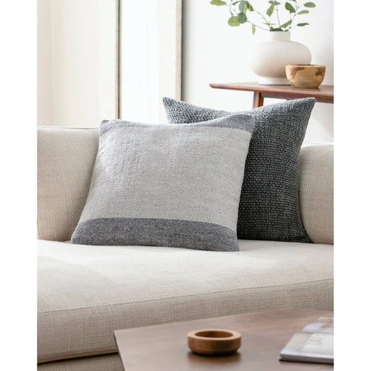 Latvia Pillow - 481339 by Surya in light silver, light grey, off-white, ash. Made from front: 100% polyester, back: 100% polyester in a modern style.