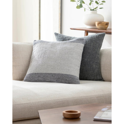 Latvia Indoor/Outdoor Pillow by Surya in ivory, charcoal, stone gray. Made from front: 100% polyester, back: 100% polyester in a modern style.
