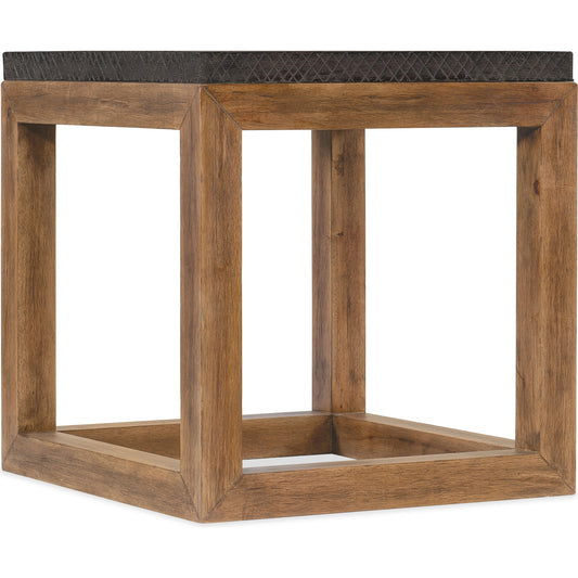 Big Sky End Table by Hooker Furniture in vintage natural, furrowed bark. Made from wood, resin in a modern style.