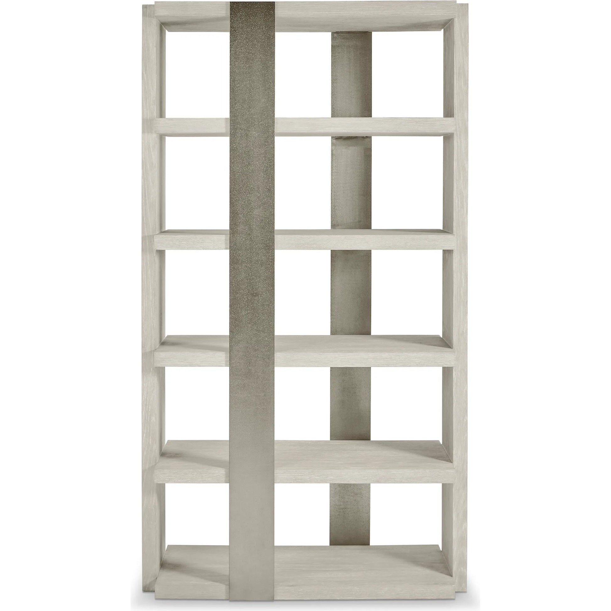 Tempo Etagere by Bernhardt in larza, satin nickel. Made from oak, aluminum in a transitional style.