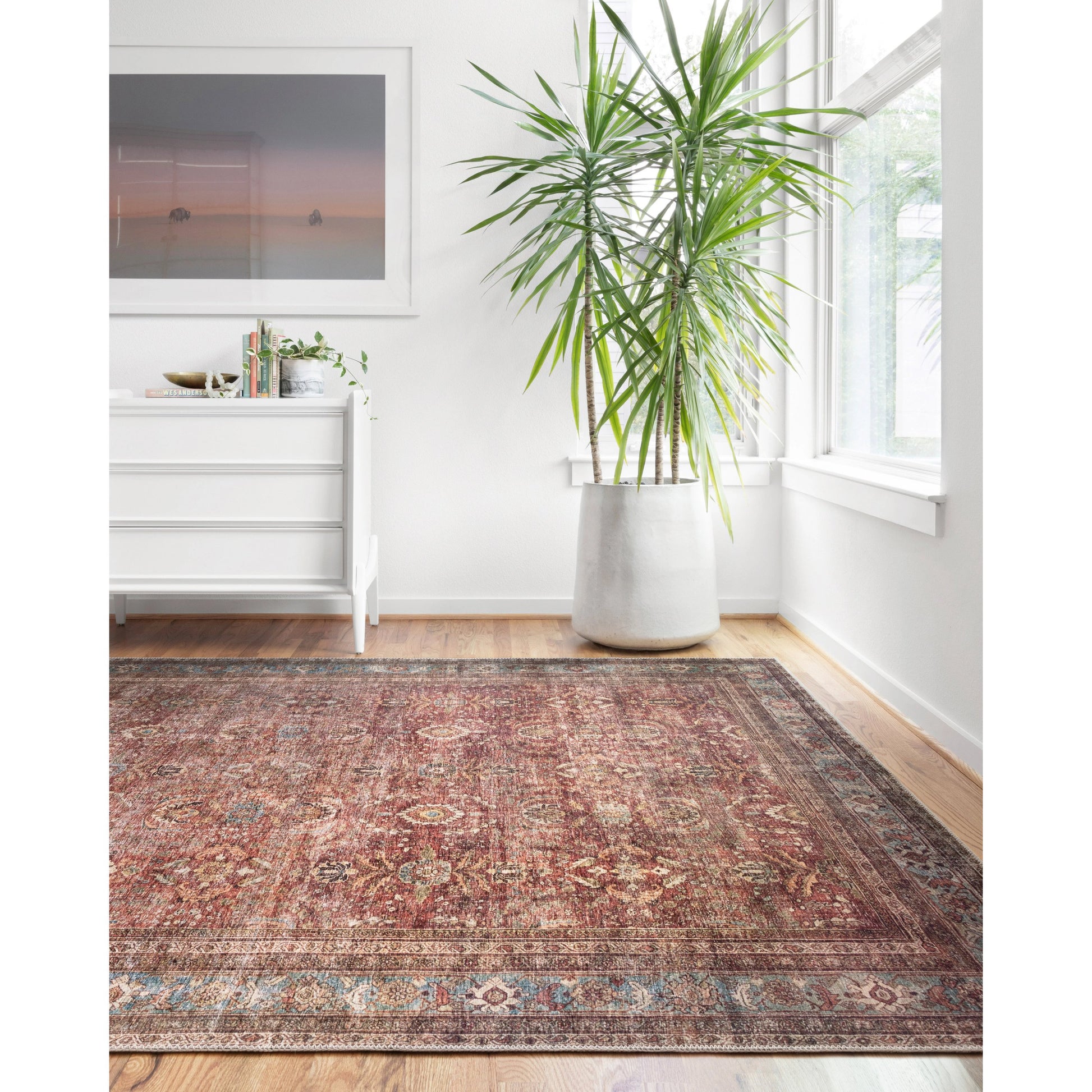 Layla LAY-01 Rug by Loloi in brick, blue. Made from 100% polyester in a traditional style.