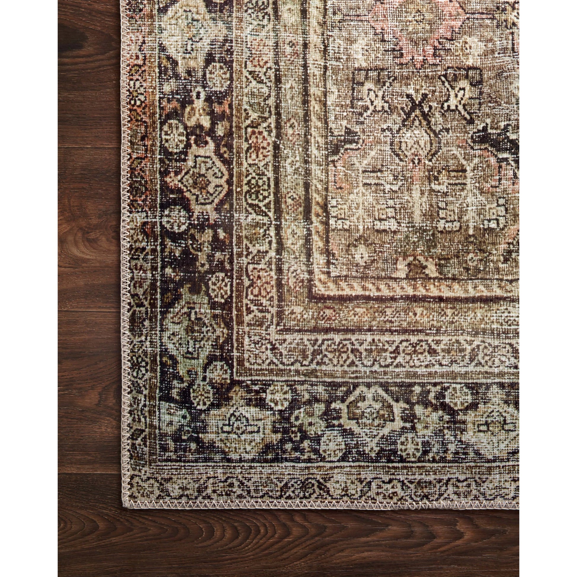 Layla LAY-03 Rug by Loloi in olive, charcoal. Made from 100% polyester, cotton canvas backing in a traditional style.
