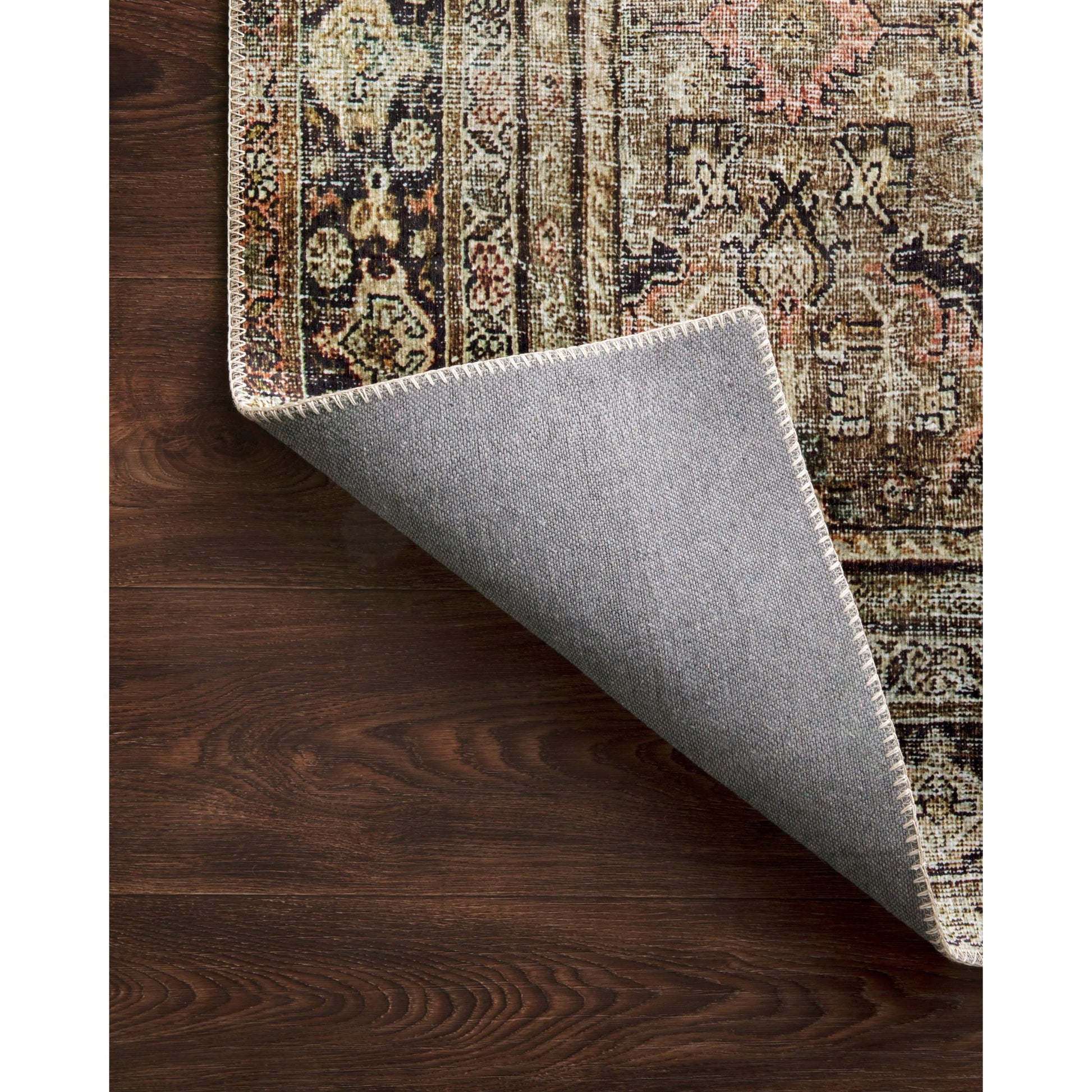 Layla LAY-03 Rug by Loloi in olive, charcoal. Made from 100% polyester, cotton canvas backing in a traditional style.