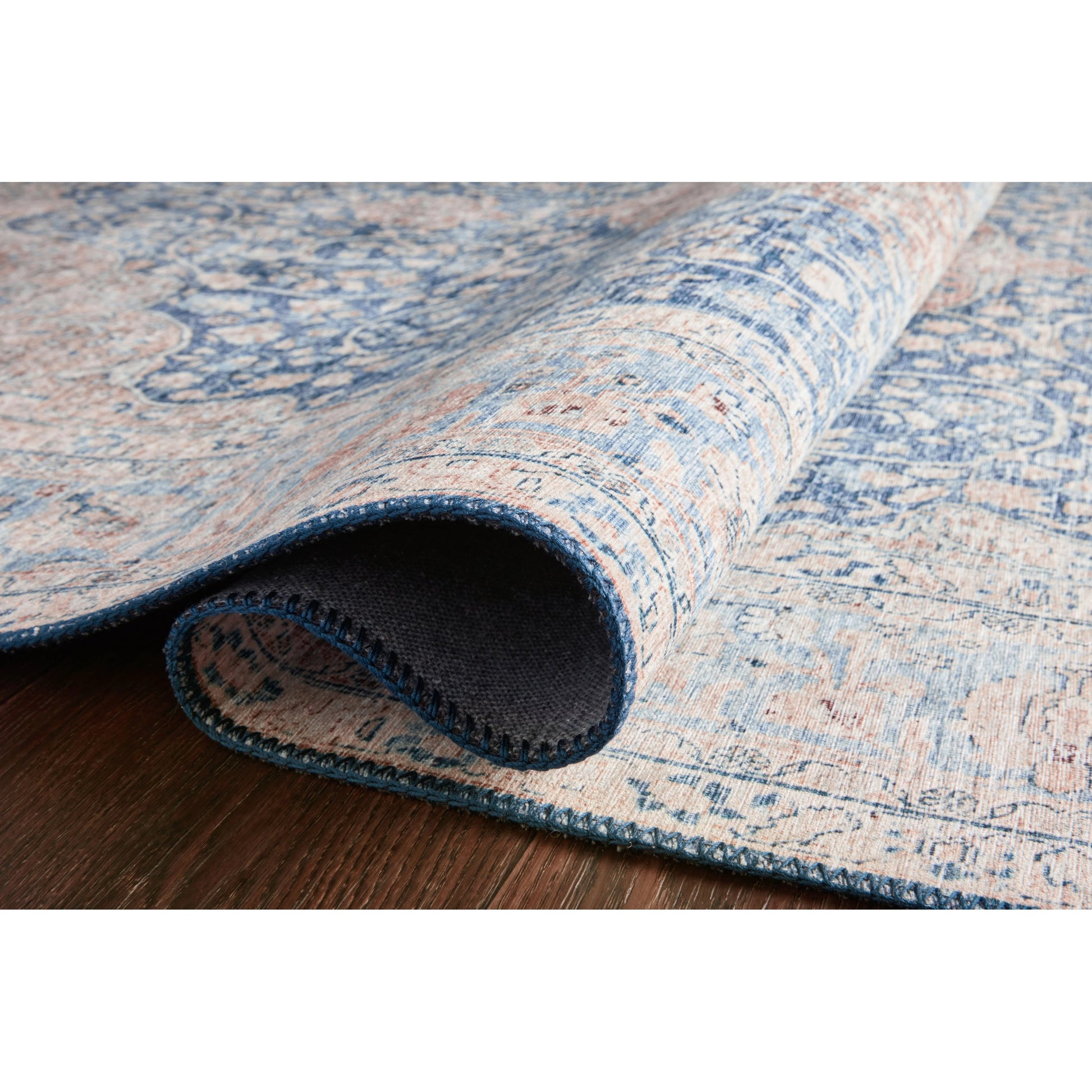 Layla LAY-07 Rug by Loloi in blue, tangerine. Made from 100% polyester in a cottage & farmhouse style.