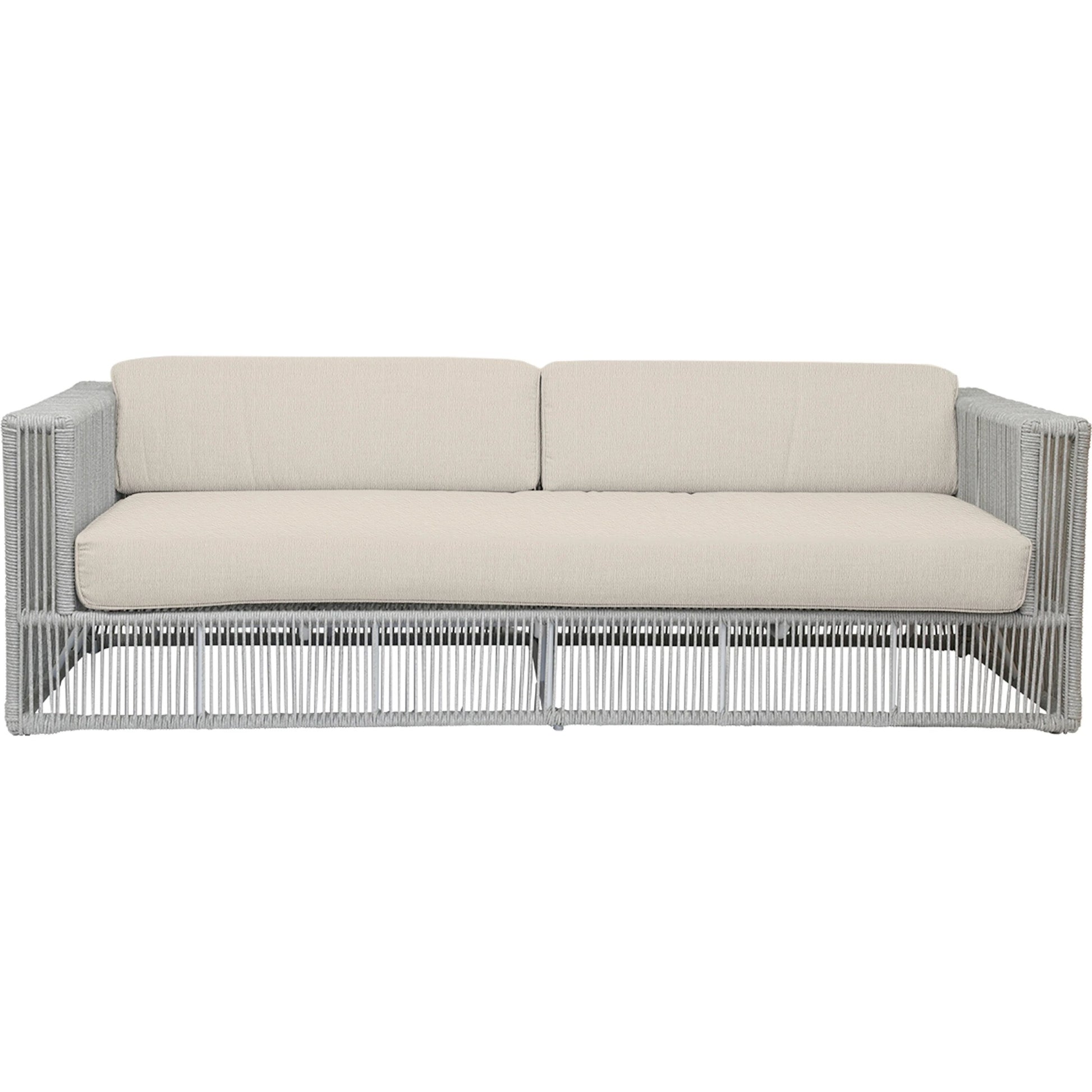 Miami Outdoor Sofa by Sunset West in frost. Made from olefin rope in a coastal style.