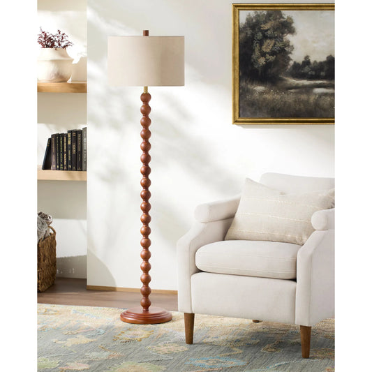 Lubao Accent Floor Lamp by Surya. Made from rubber wood, linen, polyester in a modern style.