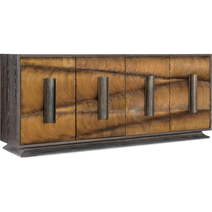 Melange Swaley Four Door Credenza by Hooker Furniture in dark wood. Made from oak veneers, resin in a eclectic & global style.