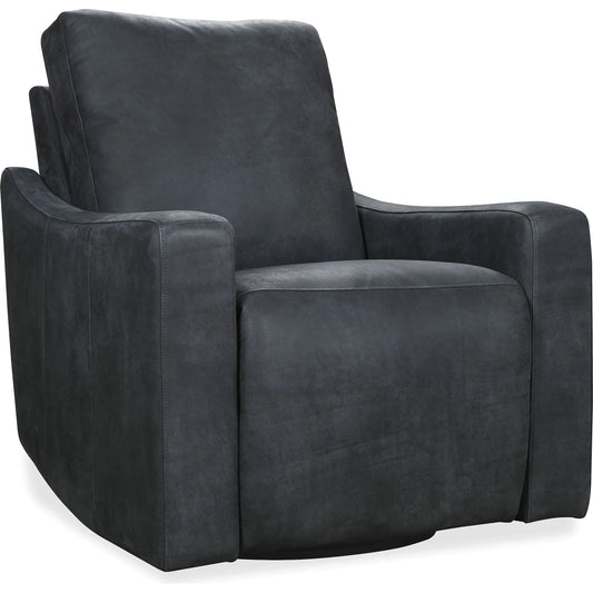 Lewis Power Swivel Recliner by Hooker Furniture in cordoba noir. Made from leather in a traditional style.