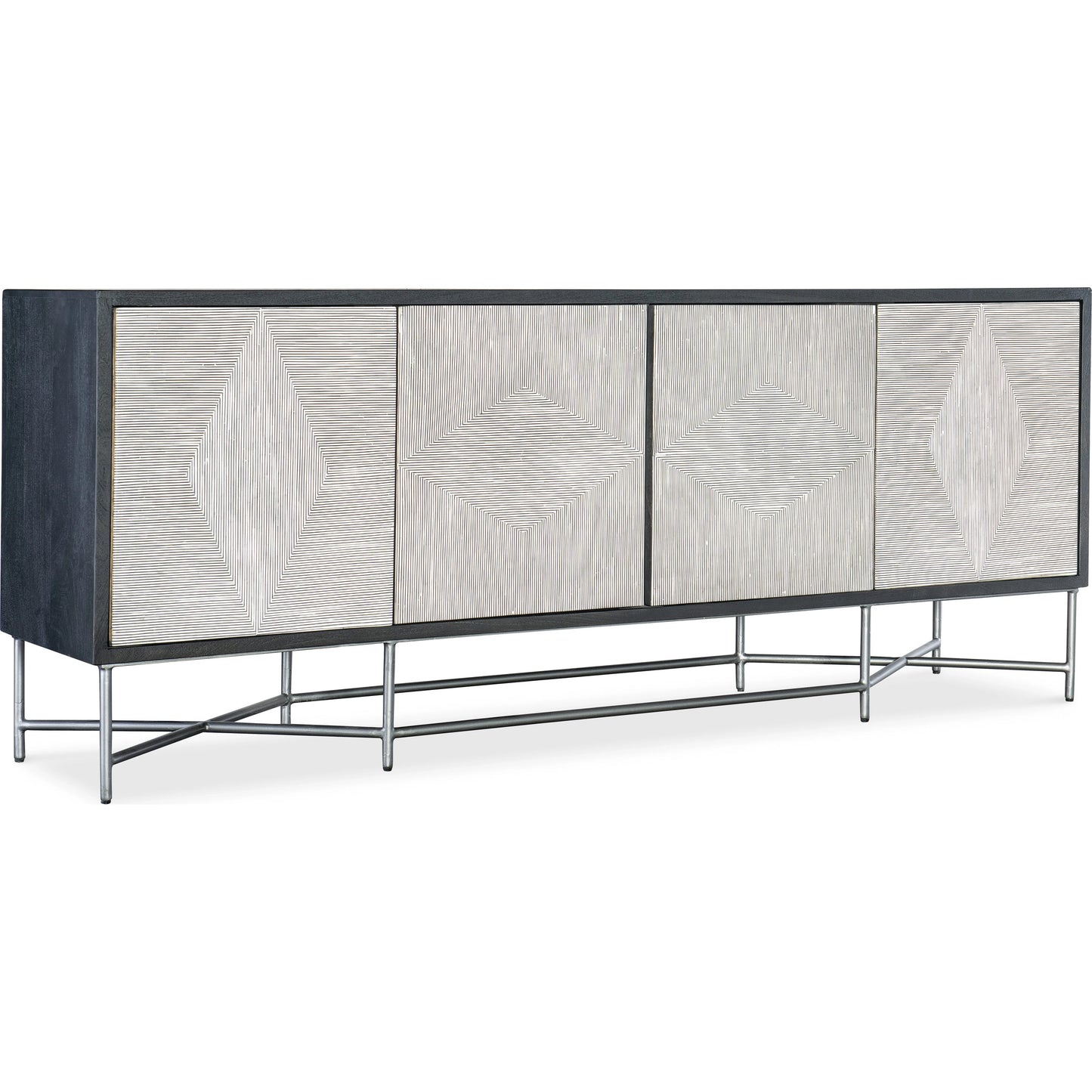 001 SI-2133792 | Primary Silo | Commerce and Market Fine Lines Credenza by Hooker Furniture in black. Made from mango solids, bone, iron in a modern style.