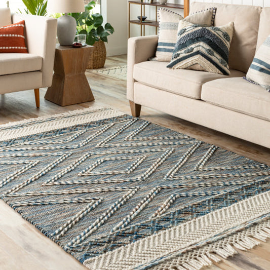 Lucia Rug - 30185 by Surya in blue, brown, light brown. Made from 70% wool, 30% polyester in a unique style.