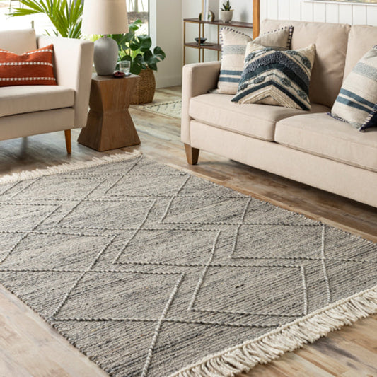 Lucia Rug - 30187 by Livabliss in charcoal, gray, light gray. Made from 70% wool, 30% polyester in a unique style.