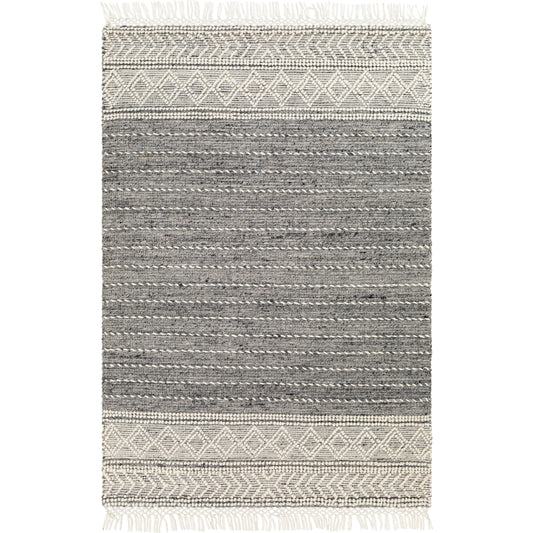 Lucia Rug - 30188 by Livabliss in charcoal, gray, light gray. Made from 70% wool, 30% polyester in a unique style.