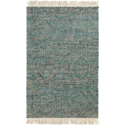 Lucia Rug - 30190 by Livabliss in deep teal, red, yellow. Made from 70% wool, 30% polyester in a unique style.