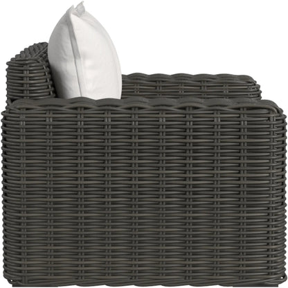 Cabo Outdoor Oversized Club Chair by Sunset West in dark wood. Made from resin wicker in a rustic style.