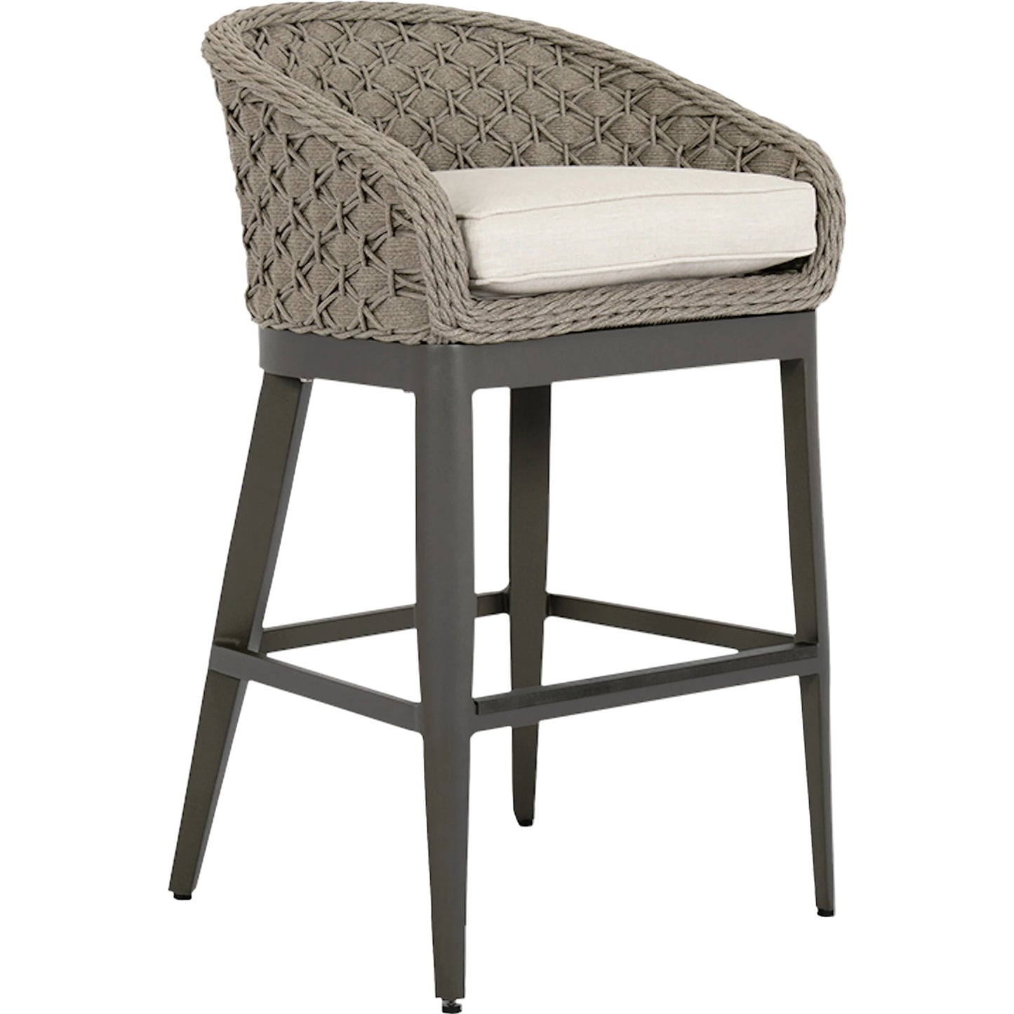003 SI-2167087 | Primary Silo | Marbella Outdoor Barstool by Sunset West in graphite. Made from olefin rope in a modern style.