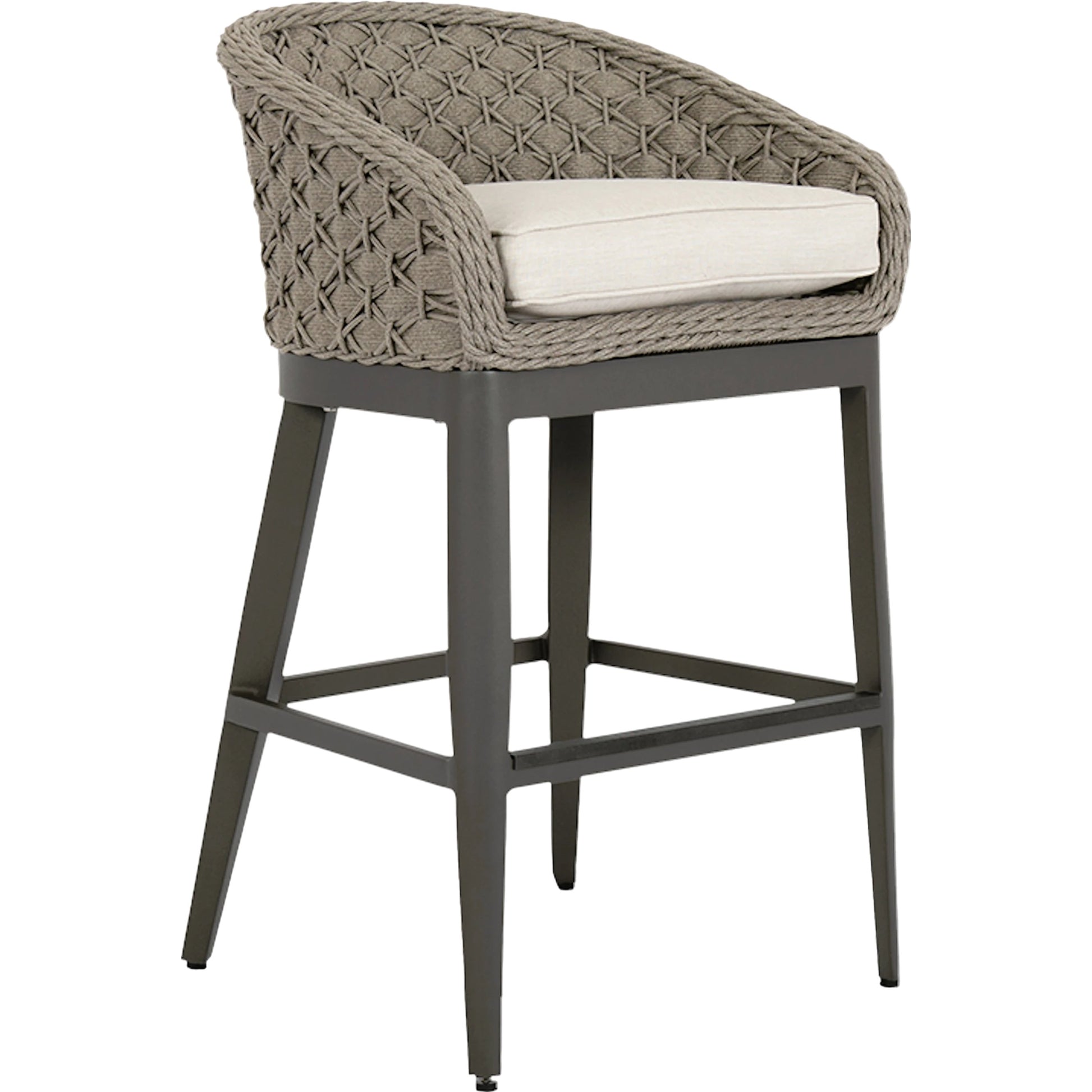 Marbella Outdoor Barstool by Sunset West in graphite. Made from olefin rope in a modern style.
