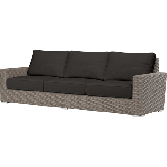 Coronado Outdoor Sofa in Canvas Flax by Sunset West in browns. Made from resin wicker in a modern style.