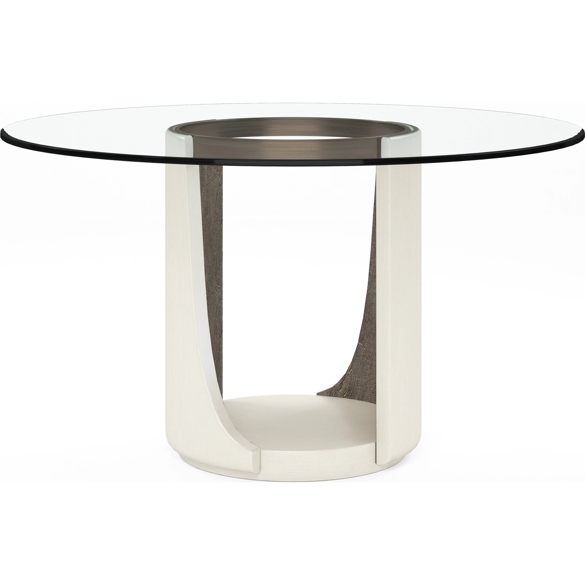 Blanc Round Dining Table by A.R.T. Furniture in alabaster, burnished bronze. Made from parawood solids, resin, metal, glass in a modern style.