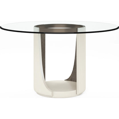 Blanc Round Dining Table by A.R.T. Furniture in alabaster, burnished bronze. Made from parawood solids, resin, metal, glass in a modern style.