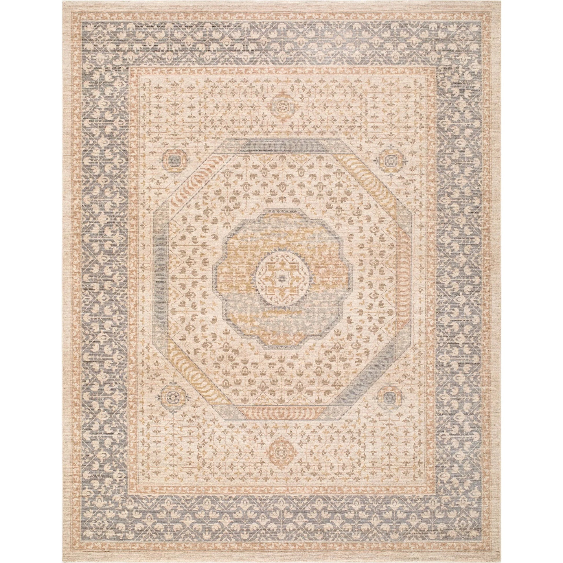 Ladik LDK-2311 Rug by Livabliss in medium gray, denim, off-white, ivory, brown. Made from polyester in a unique style.