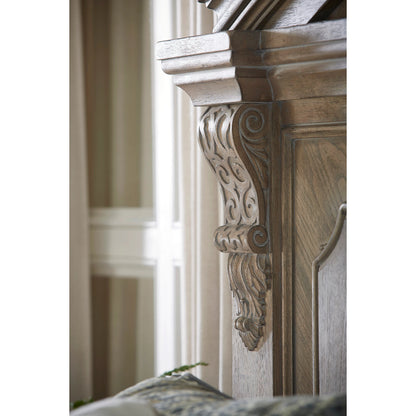 Arch Salvage Chambers Panel Bed by A.R.T. Furniture in brown and parch. Made from parrawood solids, cathedral elm veneers in a cottage & farmhouse style.