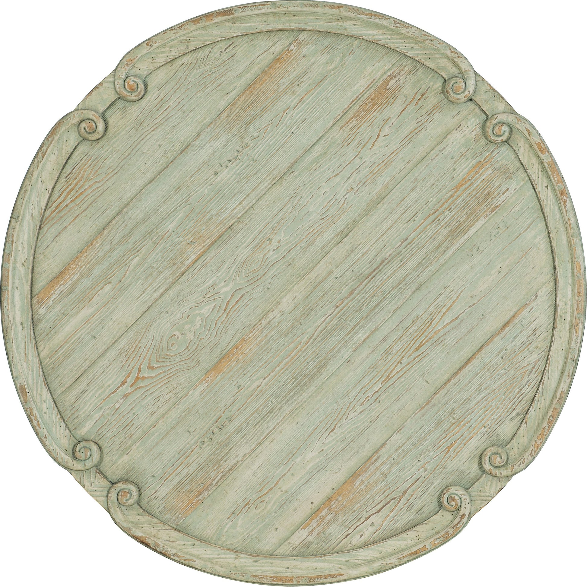 Traditions Round Cocktail Table by Hooker Furniture in pistachio. Made from pine veneers, solid-wood edge top in a cottage & farmhouse style.