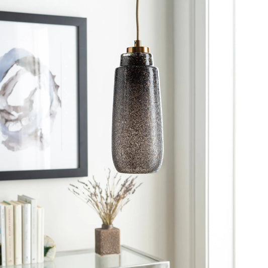 Lenadrew Ceiling Light by Surya in fixture: charcoal, metallic - bronze, base: brown, cord: beige and navy. Made from glass, metal in a modern style.