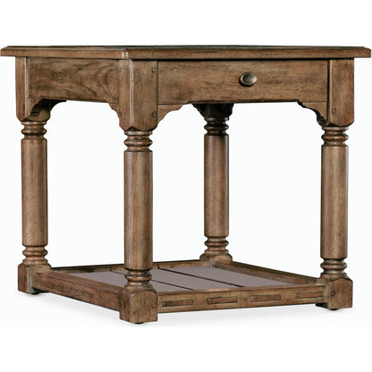 Americana Side Table by Hooker Furniture in honey. Made from oak veneers with solid-wood edge top in a traditional style.