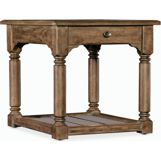 Americana Side Table by Hooker Furniture in honey. Made from oak veneers with solid-wood edge top in a traditional style.