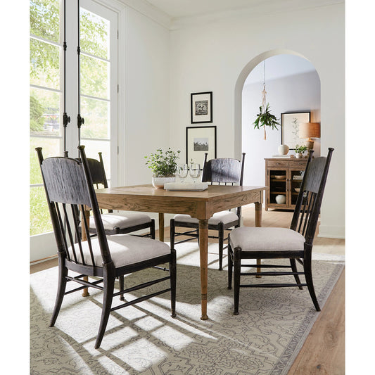 Americana Square Dining Table by Hooker Furniture in brown and warm brown. Made from oak veneers with solid-wood edge top in a modern style.
