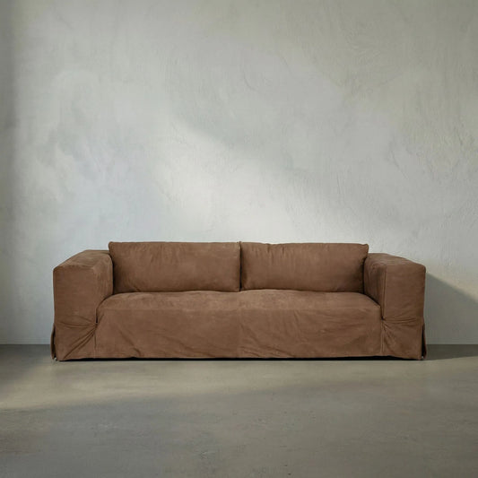 Plato Sofa by Noir in orris brown. Made from leather in a traditional style.
