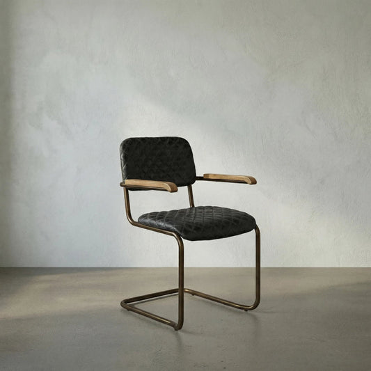 0045 Arm Chair by Noir in dark walnut. Made from walnut, metal, leather in a modern style.