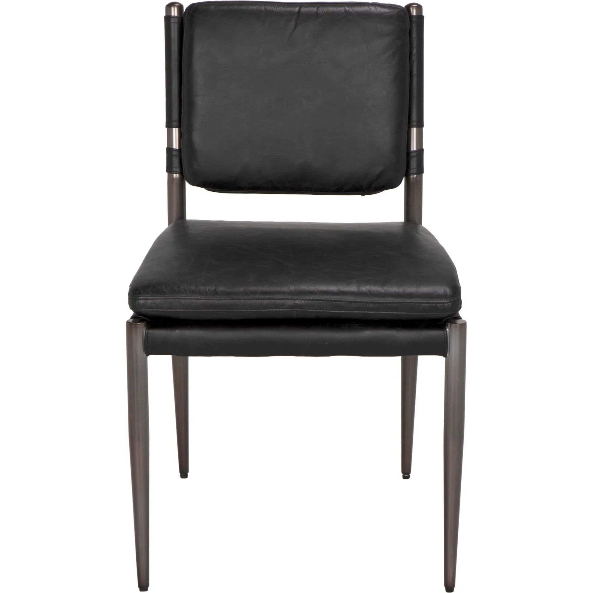 Elvis Chair by Noir in steel gray powder coat and ebony black. Made from industrial steel and top-grain leather in a modern style.