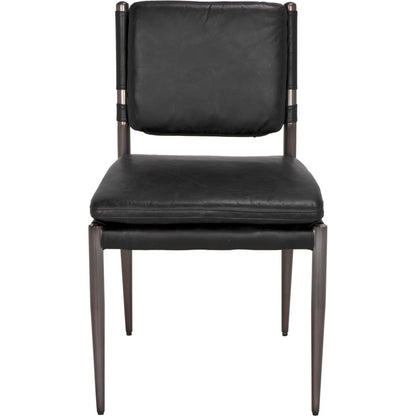 Elvis Chair by Noir in steel gray powder coat and ebony black. Made from industrial steel and top-grain leather in a modern style.