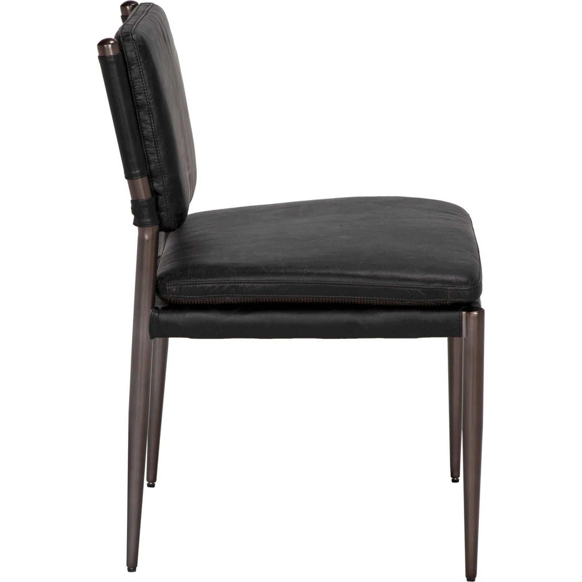 Elvis Chair by Noir in steel gray powder coat and ebony black. Made from industrial steel and top-grain leather in a modern style.