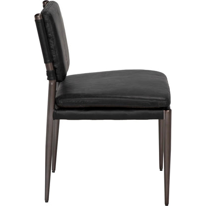 Elvis Chair by Noir in steel gray powder coat and ebony black. Made from industrial steel and top-grain leather in a modern style.