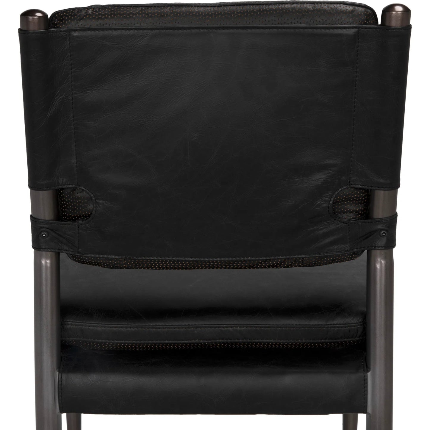002 SI-2222930 | Closeup | Elvis Chair by Noir in steel gray powder coat and ebony black. Made from industrial steel and top-grain leather in a modern style.