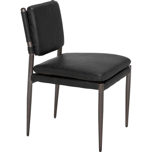 Elvis Chair by Noir in steel gray powder coat and ebony black. Made from industrial steel and top-grain leather in a unique style.