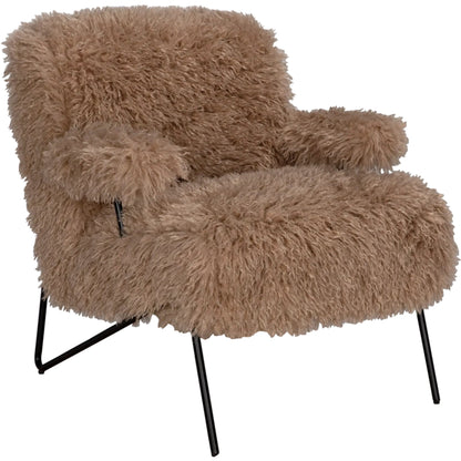 Exeter Lounge Chair by Noir in coffee. Made from vegan fur, industrial steel in a unique style.