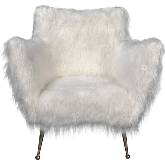 Rodney Chair by Noir in bronze powder coat and white fabric. Made from industrial steel and flokati in a unique style.